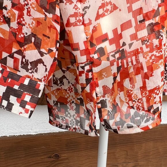 J. JILL Tribal, Geometric, Aztec Button-up Blouse. Orange, Brown Shirt Small S - Picture 5 of 8